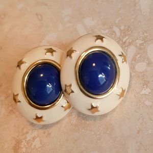 VTG Monet Enamel Star Dome Pierced Earrings